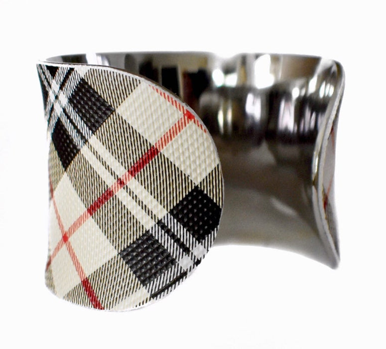 VEGAN Plaid Faux Leather Cuff Bracelet - by UNEARTHED