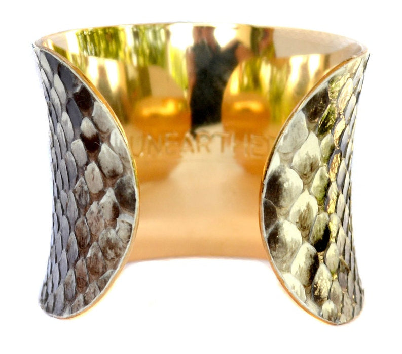 Natural Snakeskin Gold Lined Cuff Bracelet - by UNEARTHED