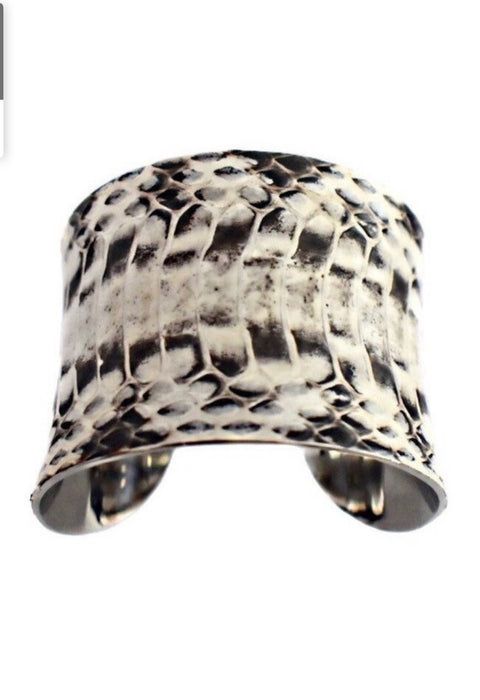 Natural Snakeskin Row Cut Silver Lined Cuff Bracelet - by UNEARTHED